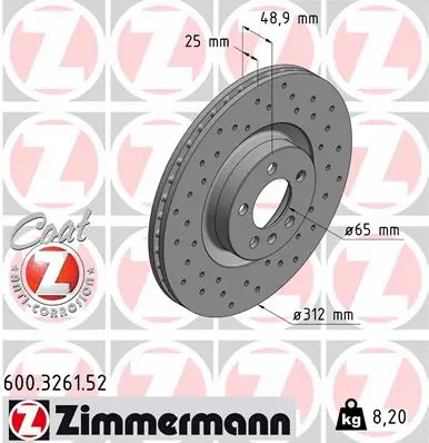 Stabdžių diskas ZIMMERMANN 600.3261.52