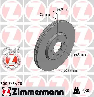 Stabdžių diskas ZIMMERMANN 600.3265.20
