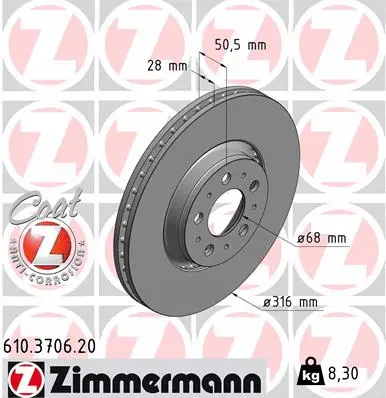 Stabdžių diskas ZIMMERMANN 610.3706.20