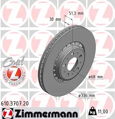Stabdžių diskas ZIMMERMANN 610.3707.20