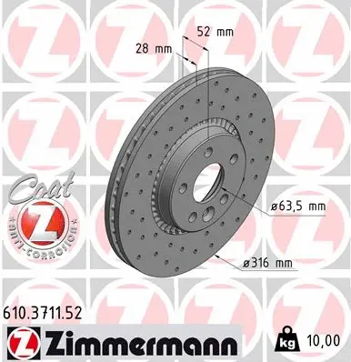 Stabdžių diskas ZIMMERMANN 610.3711.52