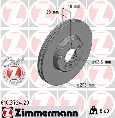 Stabdžių diskas ZIMMERMANN 610.3724.20