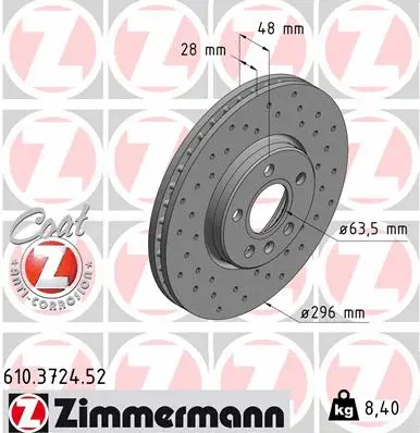 Stabdžių diskas ZIMMERMANN 610.3724.52