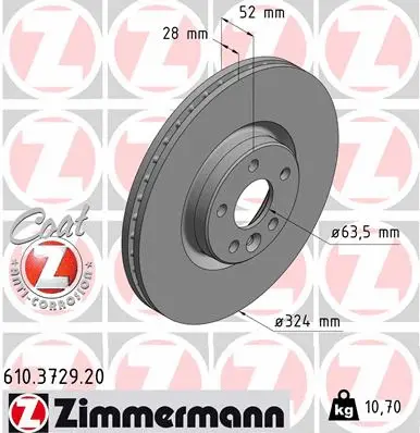 Stabdžių diskas ZIMMERMANN 610.3729.20