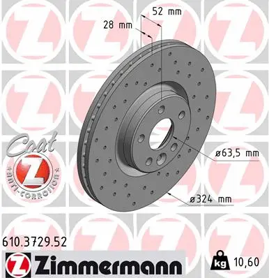 Stabdžių diskas ZIMMERMANN 610.3729.52