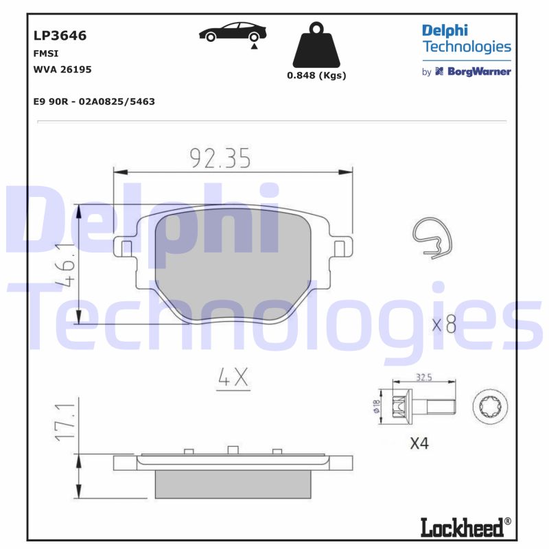 Diskinių stabdžių trinkelių rinkinys DELPHI LP3646