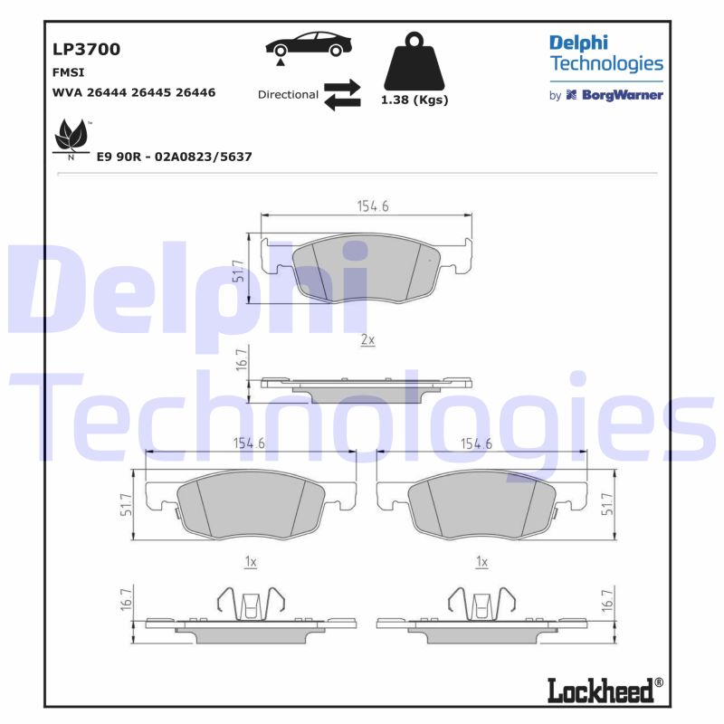 Diskinių stabdžių trinkelių rinkinys DELPHI LP3700
