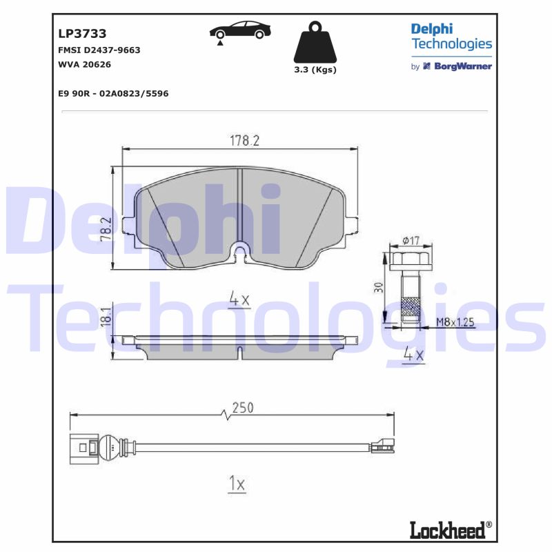 Diskinių stabdžių trinkelių rinkinys DELPHI LP3733