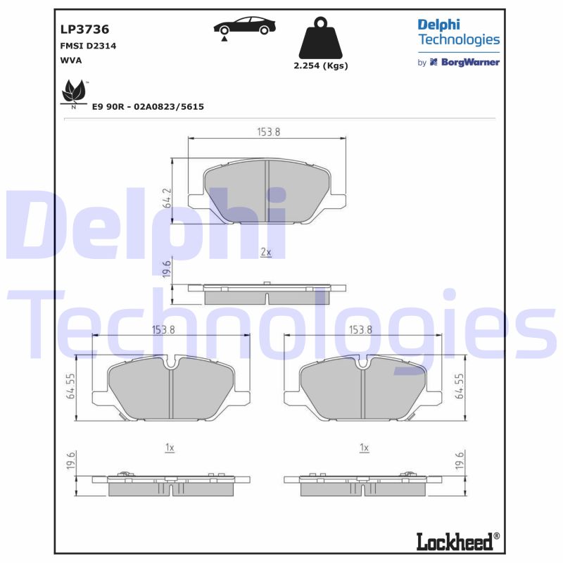 Diskinių stabdžių trinkelių rinkinys DELPHI LP3736