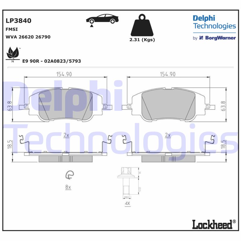 Diskinių stabdžių trinkelių rinkinys DELPHI LP3840