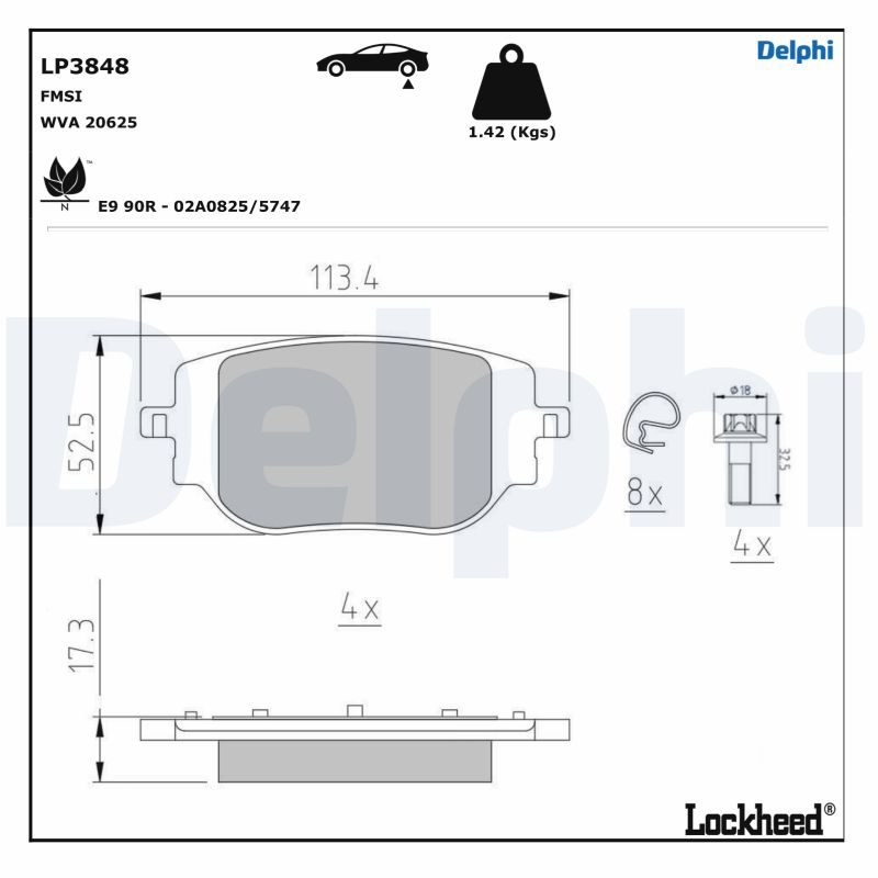 Diskinių stabdžių trinkelių rinkinys DELPHI LP3848