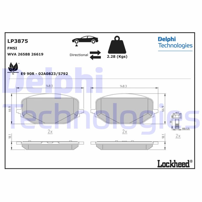 Diskinių stabdžių trinkelių rinkinys DELPHI LP3875