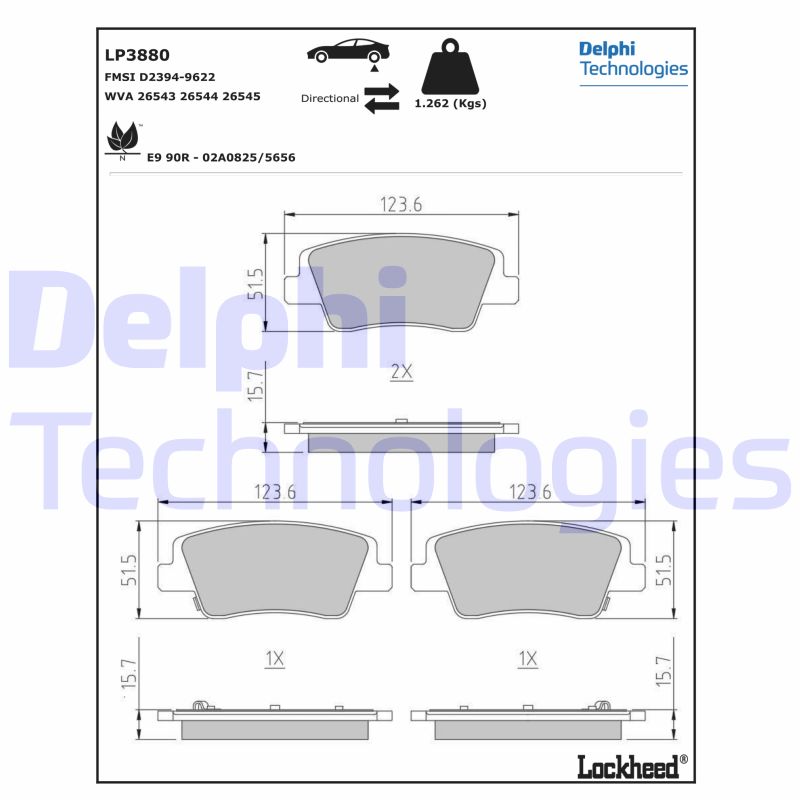 Diskinių stabdžių trinkelių rinkinys DELPHI LP3880