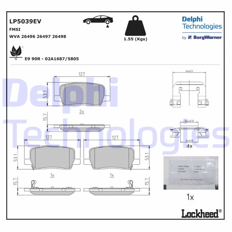 Diskinių stabdžių trinkelių rinkinys DELPHI LP5039EV