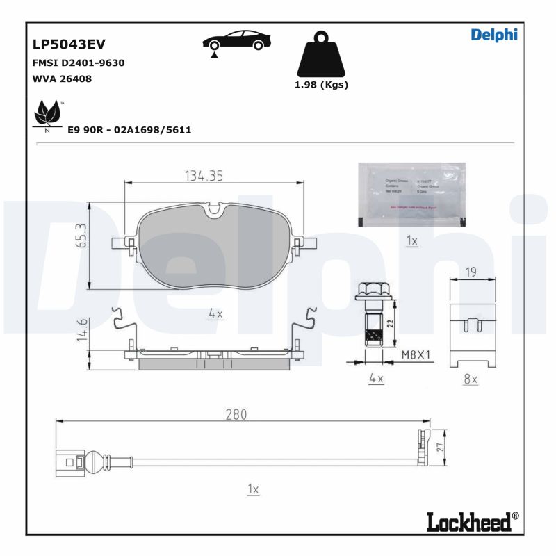 Diskinių stabdžių trinkelių rinkinys DELPHI LP5043EV