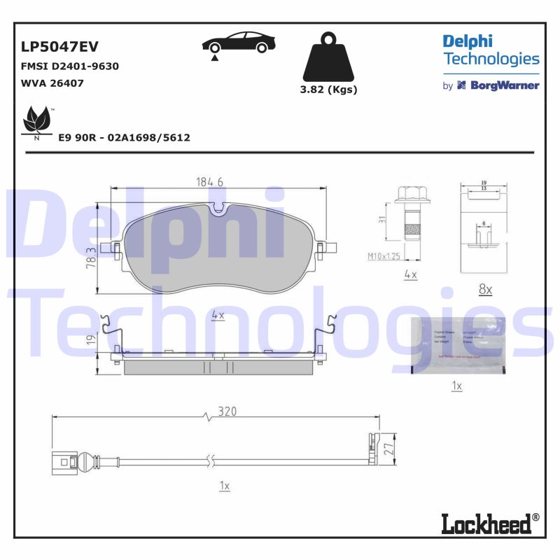 Diskinių stabdžių trinkelių rinkinys DELPHI LP5047EV