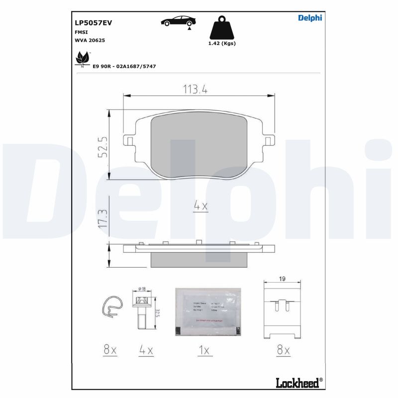 Diskinių stabdžių trinkelių rinkinys DELPHI LP5057EV