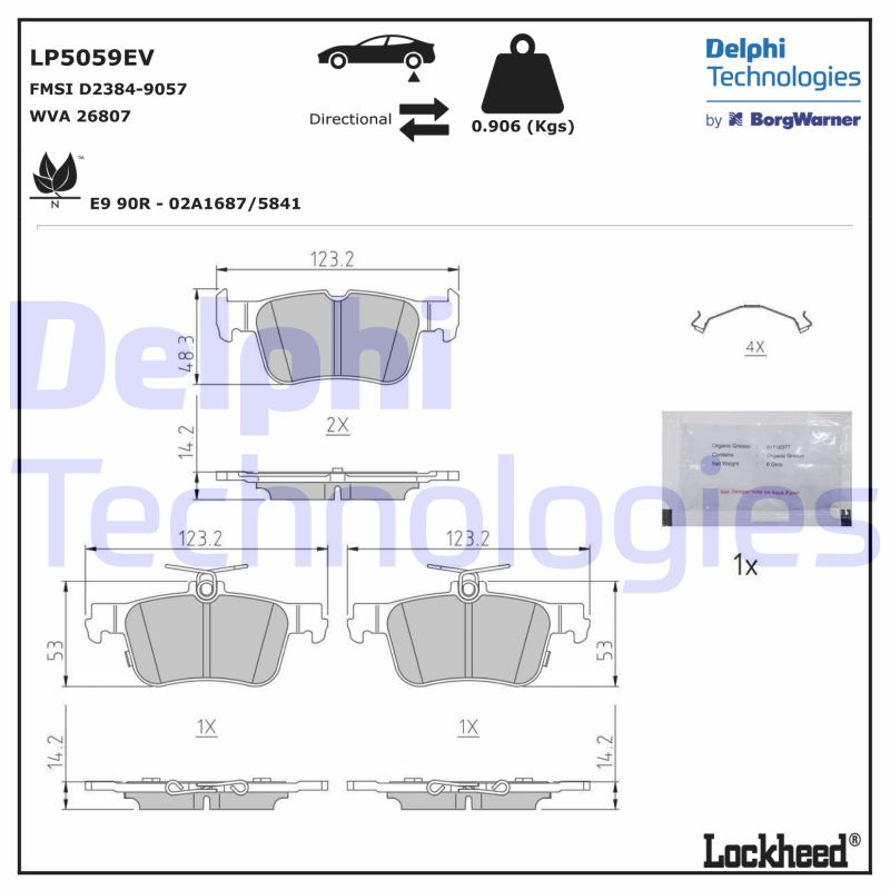 Diskinių stabdžių trinkelių rinkinys DELPHI LP5059EV