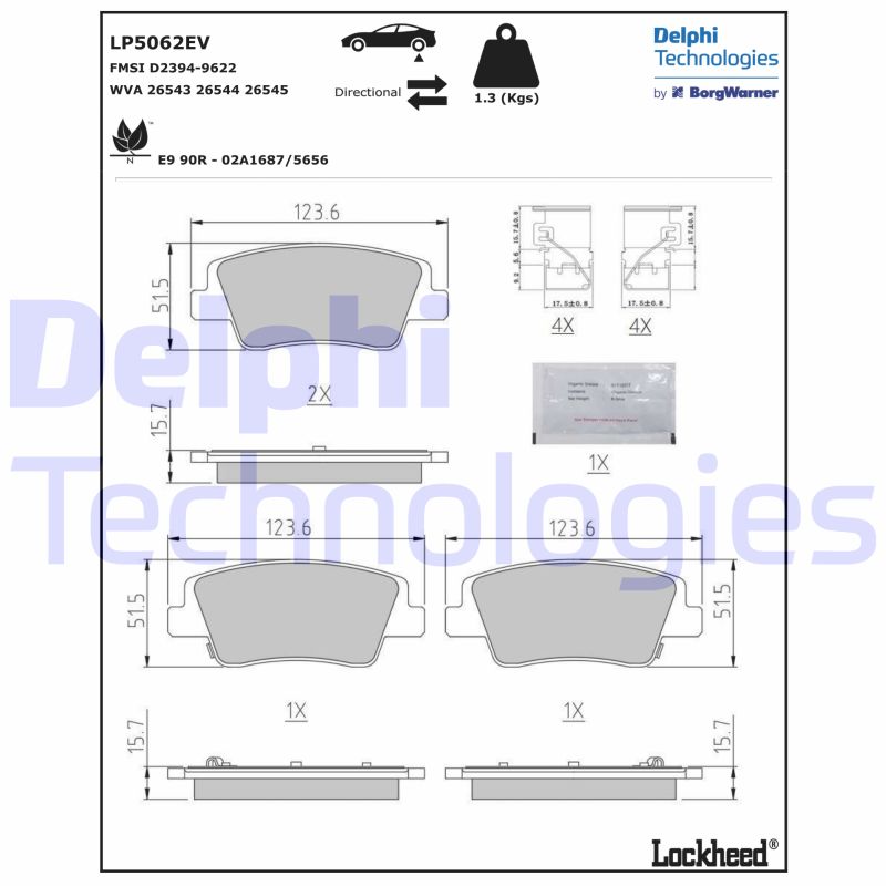 Diskinių stabdžių trinkelių rinkinys DELPHI LP5062EV
